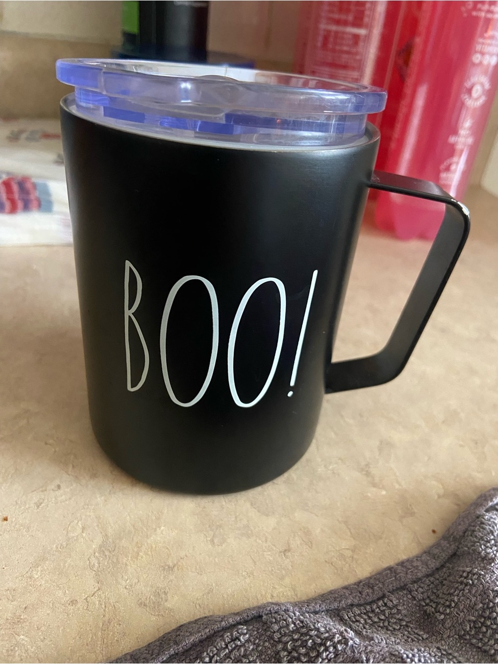 Rae Dunn Black Insulated Mug with Clear Lid - BOO!